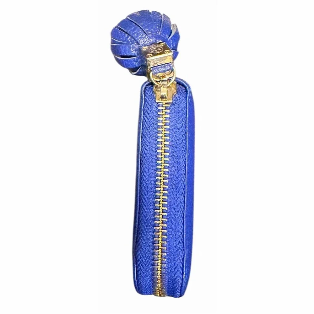 Tory Burch Blue Pebbled Leather Wallet Zip-Around Continental Tassel - Picture 5 of 7